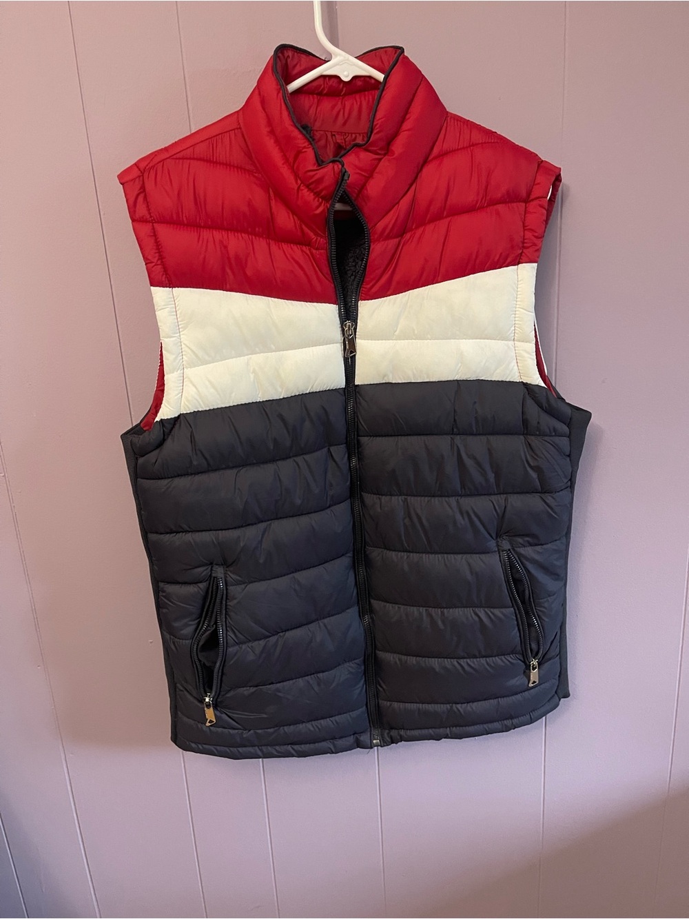 Nonstop  Colorblock Puffer Vest - Red/White/Black. Retro style